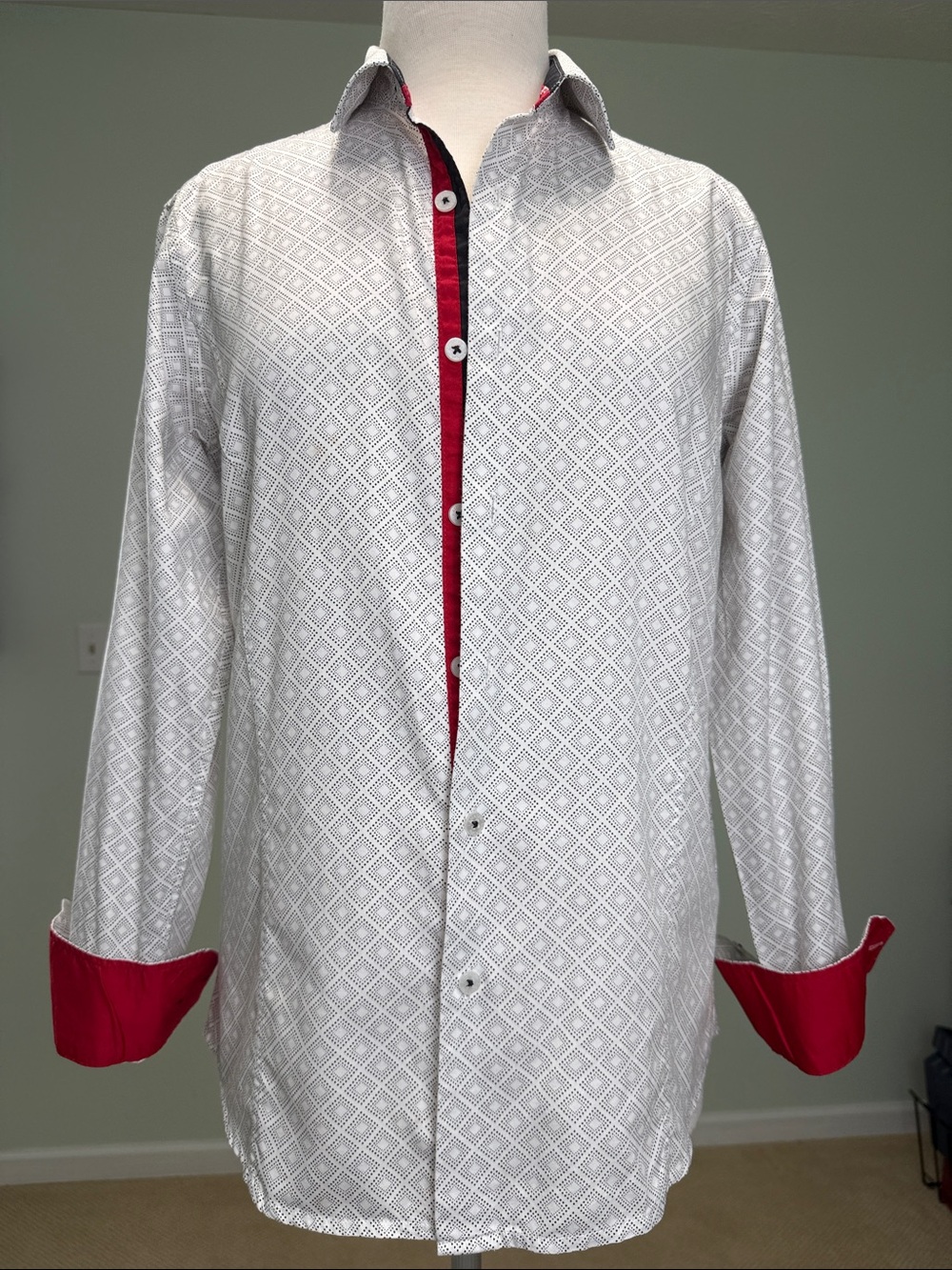 Lamasini Men’s Button Up Shirt Size Small geometric diamonds western wear slimfi